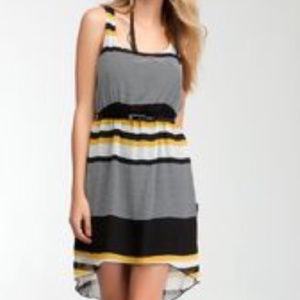 💋 Bebe black white yellow stripes high low dress L new RARE 💋